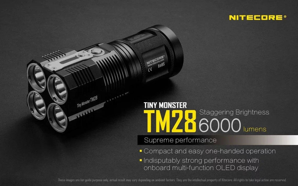 Outdoor Value Pack: Nitecore TM28 Searchlight  and  E4K Flashlight -Both can be Recharged on the go or at home