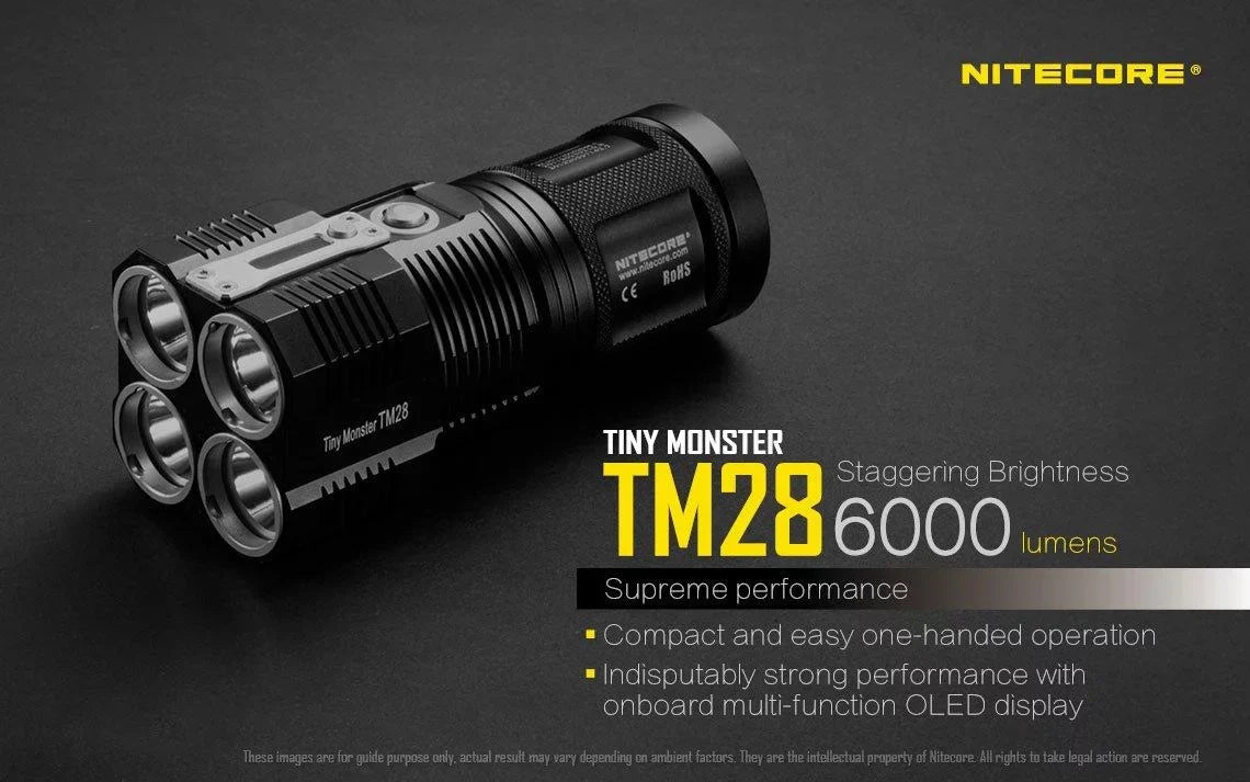 Outdoor Value Pack: Nitecore TM28 Searchlight  and  E4K Flashlight -Both can be Recharged on the go or at home
