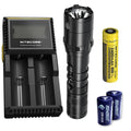 Combo: Nitecore P20 V2 Tactical  Flashlight -  -L2 V6 - 1100 Lumens w/NL189 Battery, D2 Charger +2x Free Eco-Sensa CR123A Batteries