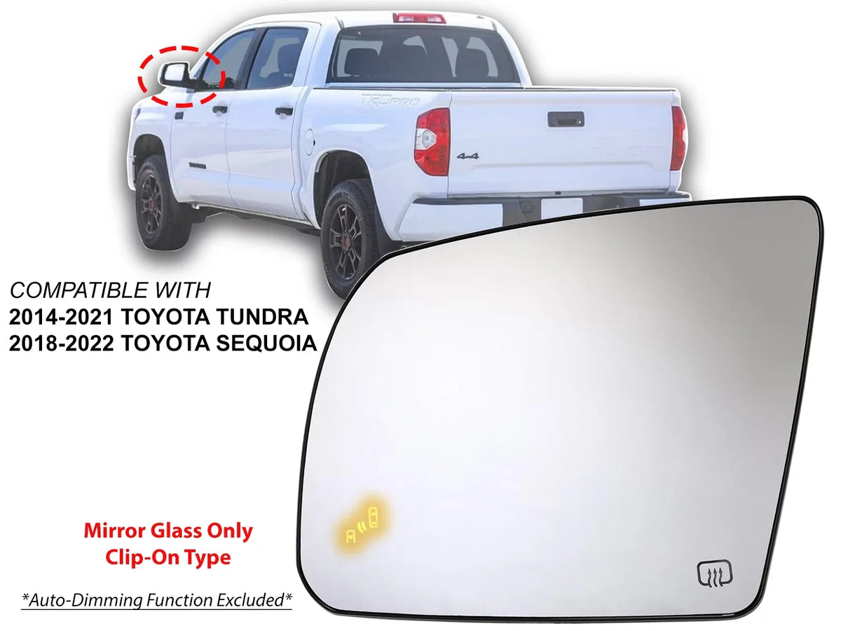 Replacement for Exterior Rear View Mirror Glass Power Heated with Blind Spot Detection 2014-2021 Tundra 2018-2022 Sequoia Driver Left Side 879060C010 TO1324132