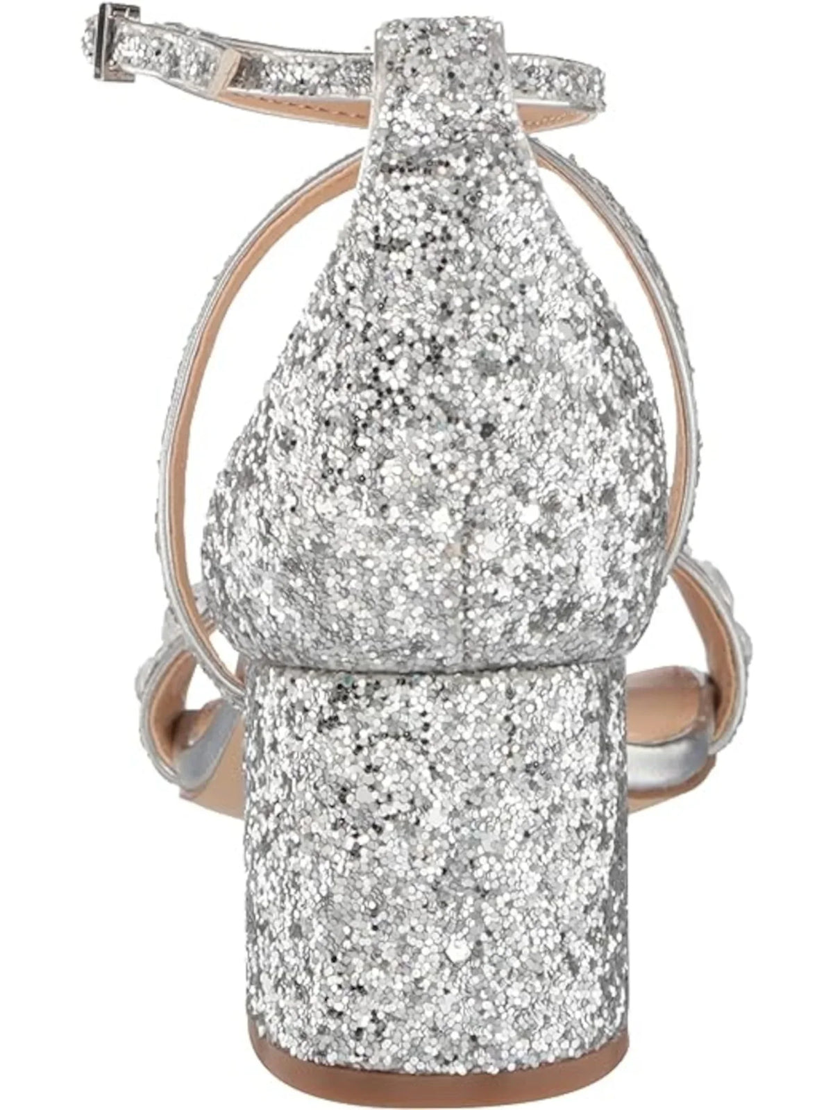 Womens Silver Embellished Glitter Claudia Round Toe Block Heel Buckle Dress Heeled Sandal 8.5 M