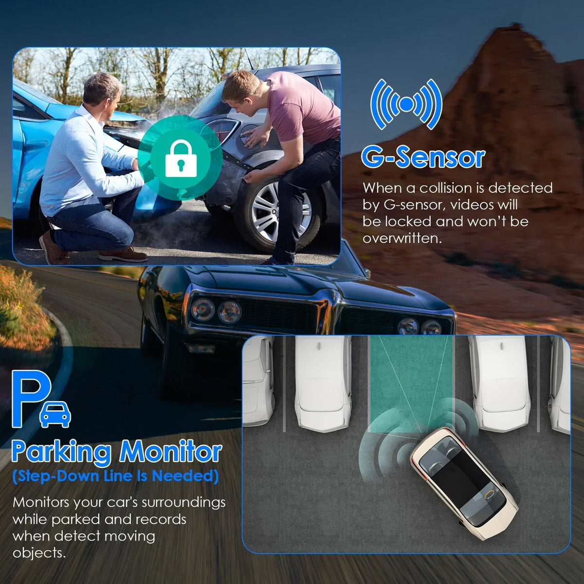 1080P Dual Lens Dash Cam, iMounTEK Universal Vehicle Driving Recorder, Car  with WiFi  G-Sensor  Control Motion Detection Parking Monitor Night Vision