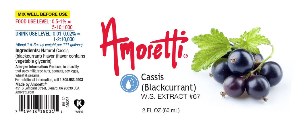 Amoretti - Cassis (Blackcurrant) Extract Water Soluble 2 oz - Highly Concentrated & Perfect For Pastry, Savory, Brewing, and more, Preservative Free, Vegan, Kosher Pareve, Keto Friendly