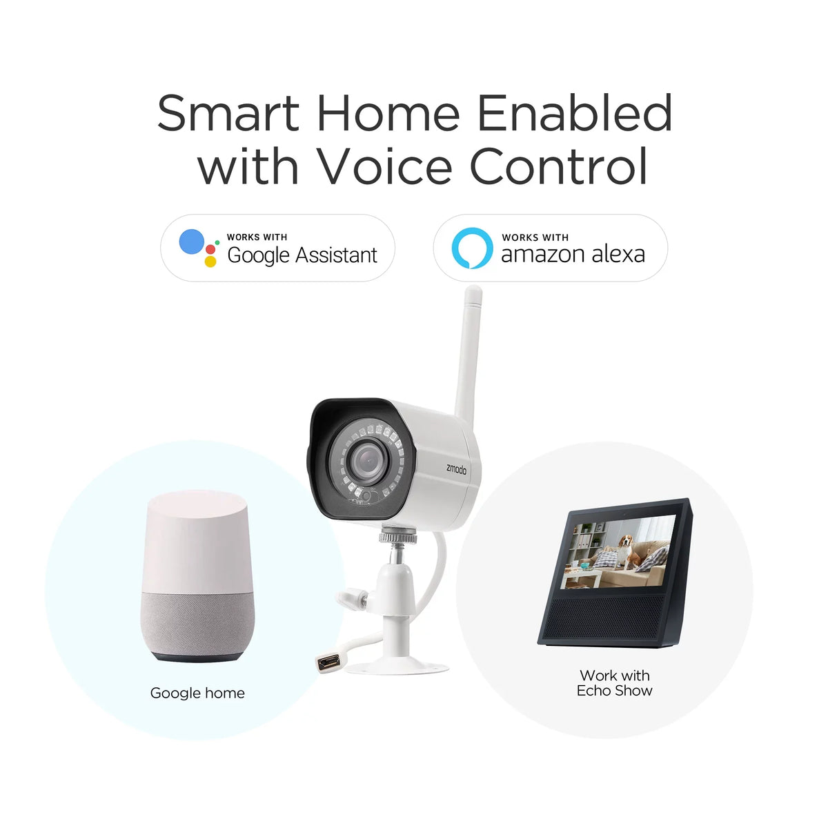 Zmodo Wireless WiFi Security Camera System (3 Pack) Smart Full  Outdoor  Cameras with Night Vision - Works with Google Assistant (Supports Only 2.4Ghz WiFi)