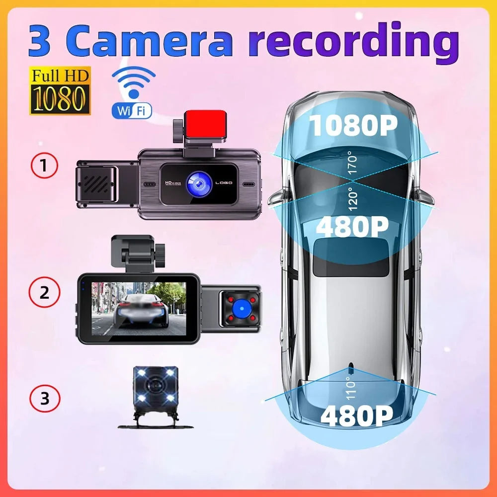 Spirastell Dash Cam,Clear Car Rearview 3 Cameras Car Rearview Mirror Dash Cam Car Camera Mirror Car Video Rearview Mirror Car Cam Rear 3  Auto Safety Video Wide Car Camera  Auto