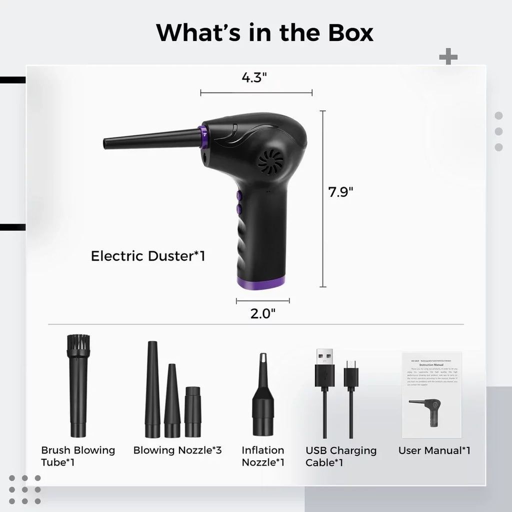 Electric Air Duster, 50000  Strong Power Motor Dust Blower, Compressed Air Duster with 5 Nozzle Tubes, 2-Speed Electric Dust Remover with  Light for Computer Keyboards