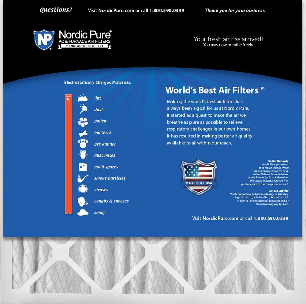 Nordic Pure 20x20x4 (3 5/8) Pleated  15 Air Filters 2 Pack