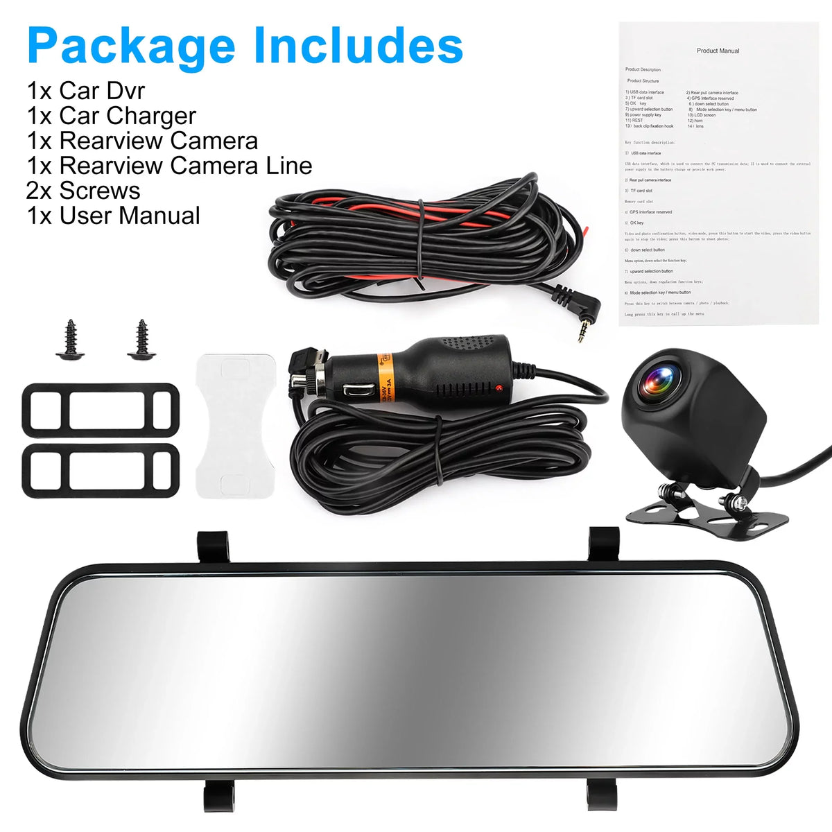 Car Rear View Mirror Camera,  1080P Dash Cam Backup Camera, Dual Driving Recorder with Night Vision, G-Sensor,  Touch Screen