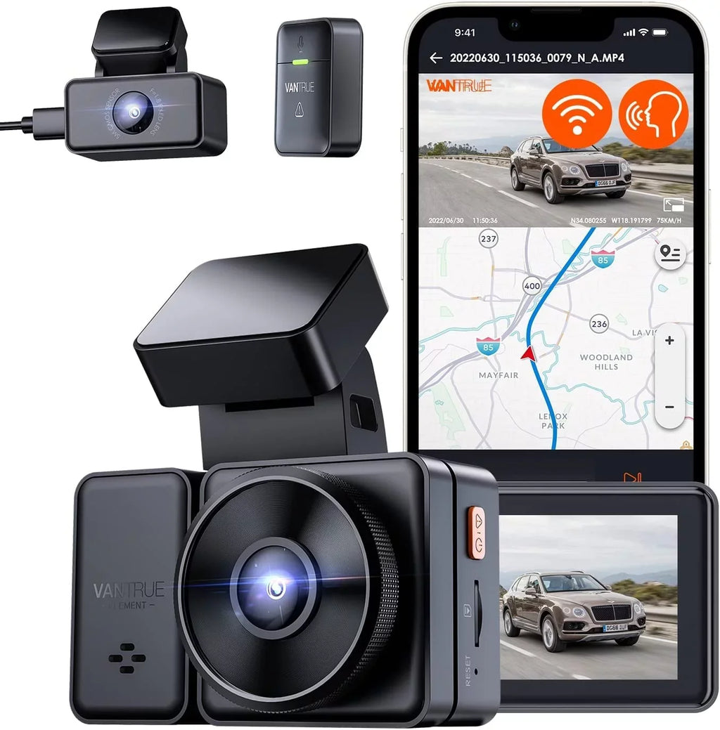 Vantrue E2 Dual 2.5K Front and Rear Dash Cam with 5G WiFi,  & Voice Control, 1944P+1944P Car Camera, 24hrs Buffered Parking Mode, Enhanced Night Vision, Motion Detection, Capacitor, Support 512GB