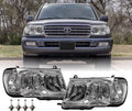 FJ100 Headlights - Headlamps Set (Left + Right) Compatible with 1998-2005 Toyota Land Cruiser  100 (Euro Style with Clear Corner  Piece Design)