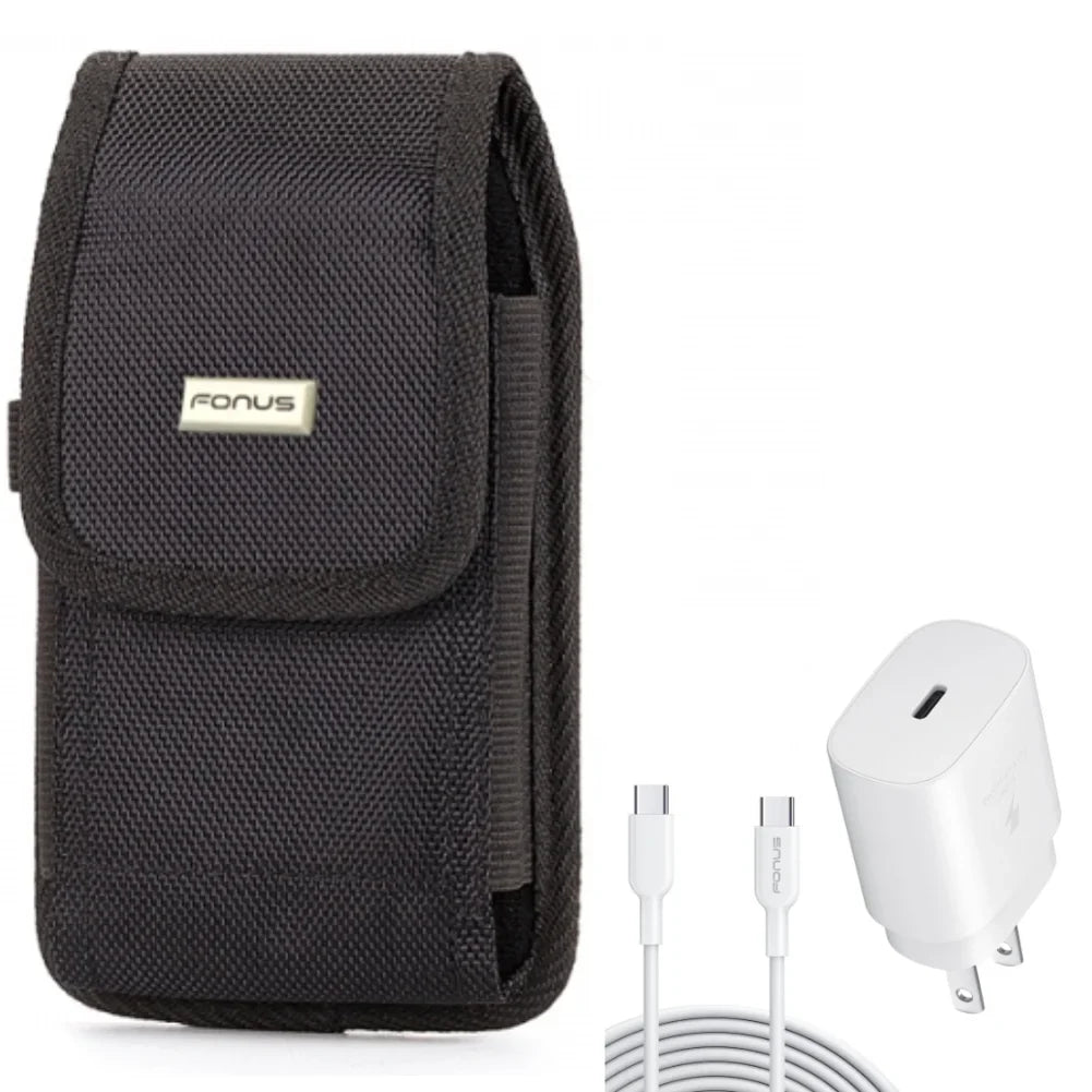 Holster Swivel Case Belt Clip w 6ft -C Cable  Type-C 25W Fast Home Charger for OnePlus 10 Pro - Razer Phone 2 - Samsung Galaxy XCover Pro S9 Plus S8 Plus S22 Ultra Plus S21 Ultra Plus
