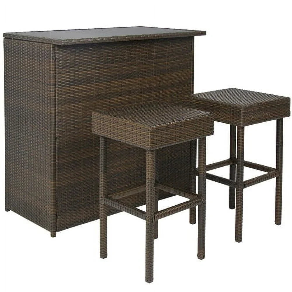 Outdoor 3-Piece  Wicker Bar Set with Table and Stools