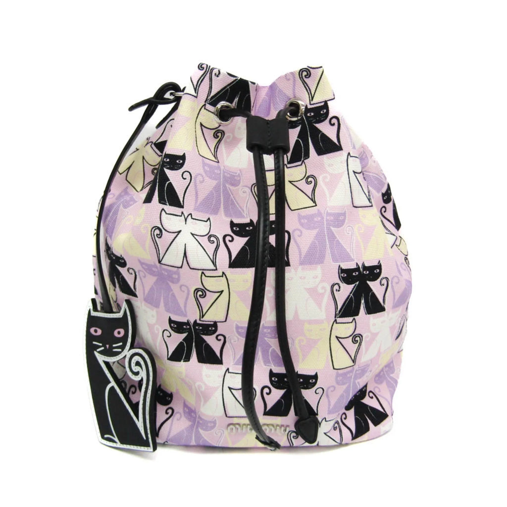Pre-Owned Miu Miu   Drawstring Bag 5RM014 Women's Leather,Cotton Pouch Black,Light Purple,Multi-color (Good)