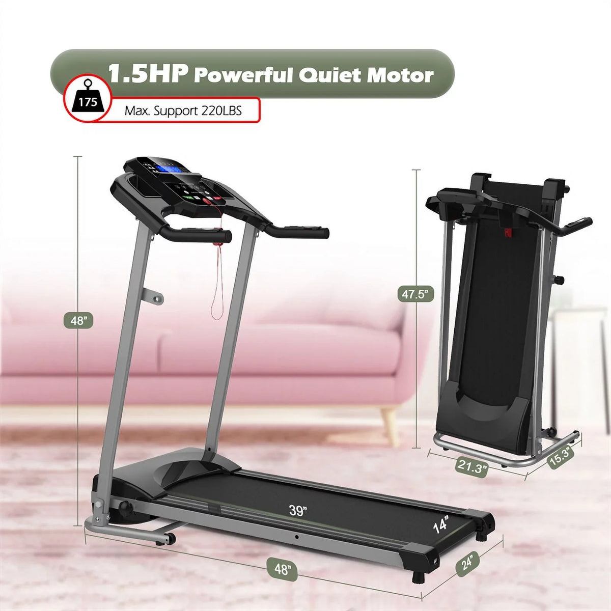 Decor Folding Treadmill for Small Apartment Electric Motorized Space Save