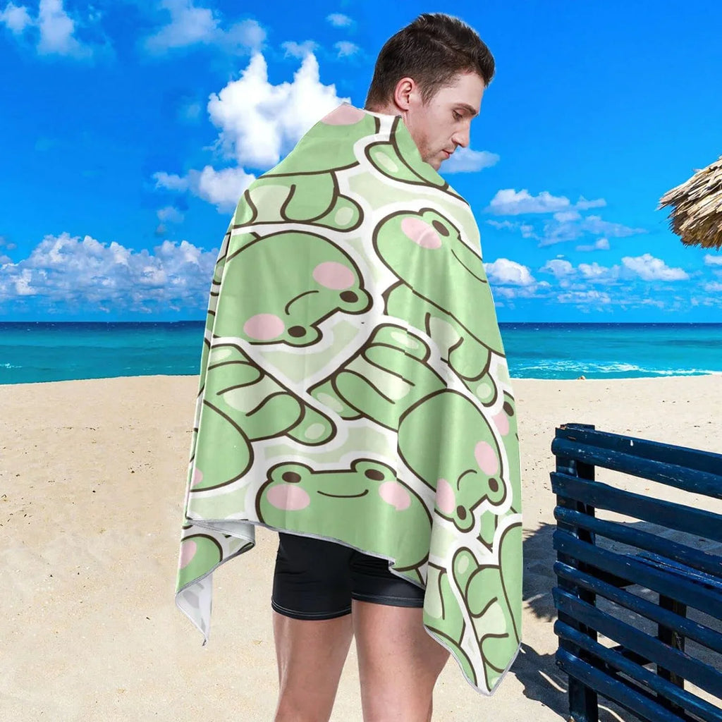 Bestwell Cute Frog Beach Towel - Lightweight Compact Oversized Travel Towels - Super Absorbent Quick Dry Towel for Swimming Camping Holiday（210）