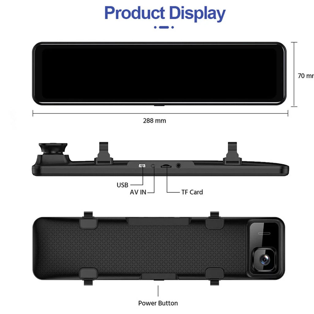 4K Mirror Dash Cam Backup Camera 12" Large Full Touch Screen Front and Rear View Camera  Waterproof Backup Car Camera 170° Wide Angle, Starlight Night Vision, Parking Monitor