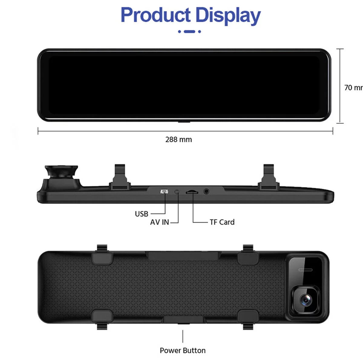 4K Mirror Dash Cam Backup Camera 12" Large Full Touch Screen Front and Rear View Camera  Waterproof Backup Car Camera 170° Wide Angle, Starlight Night Vision, Parking Monitor