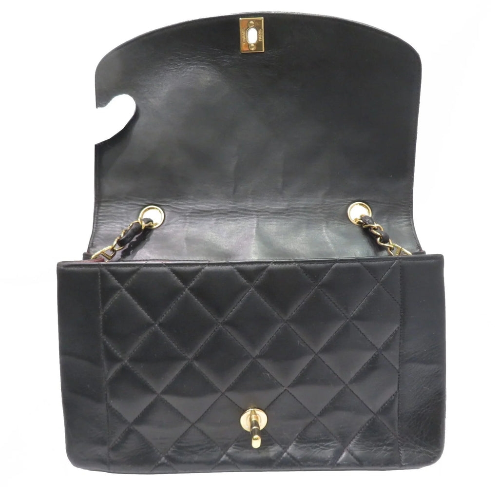 Pre-Owned  Chanel Matelasse Diana Chain Shoulder Bag Black Lambskin Women's Men's (Fair)