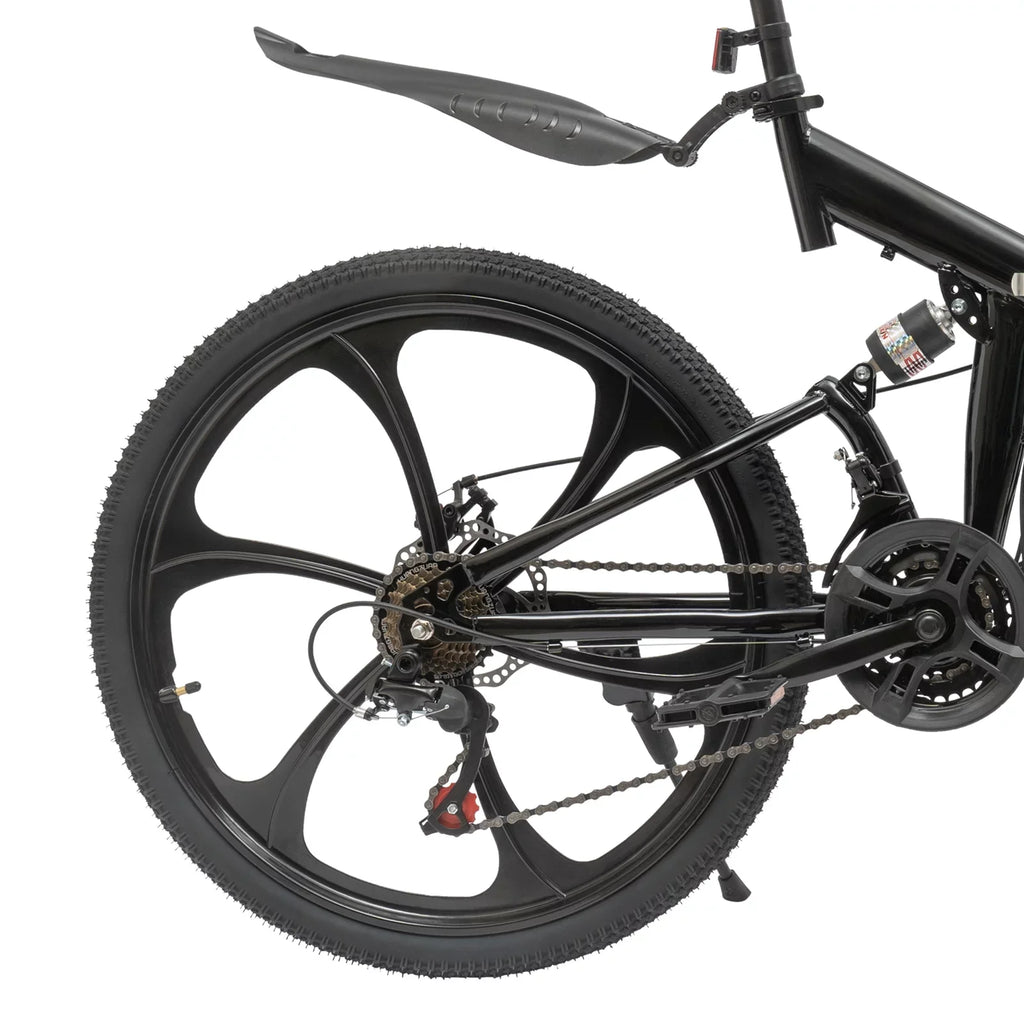 Folding Mountain Bike, 26" 21-Speed Height Adjustable Steel Frame Shifter City Bicycle for Men & Women Double Disc Brake Black