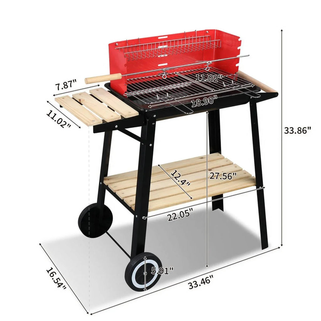27 Inch Portable Charcoal Grill with Wheels for Outdoor Cooking Barbecue Camping  Coal Grill Heavy Duty Square for Small Patio Backyard