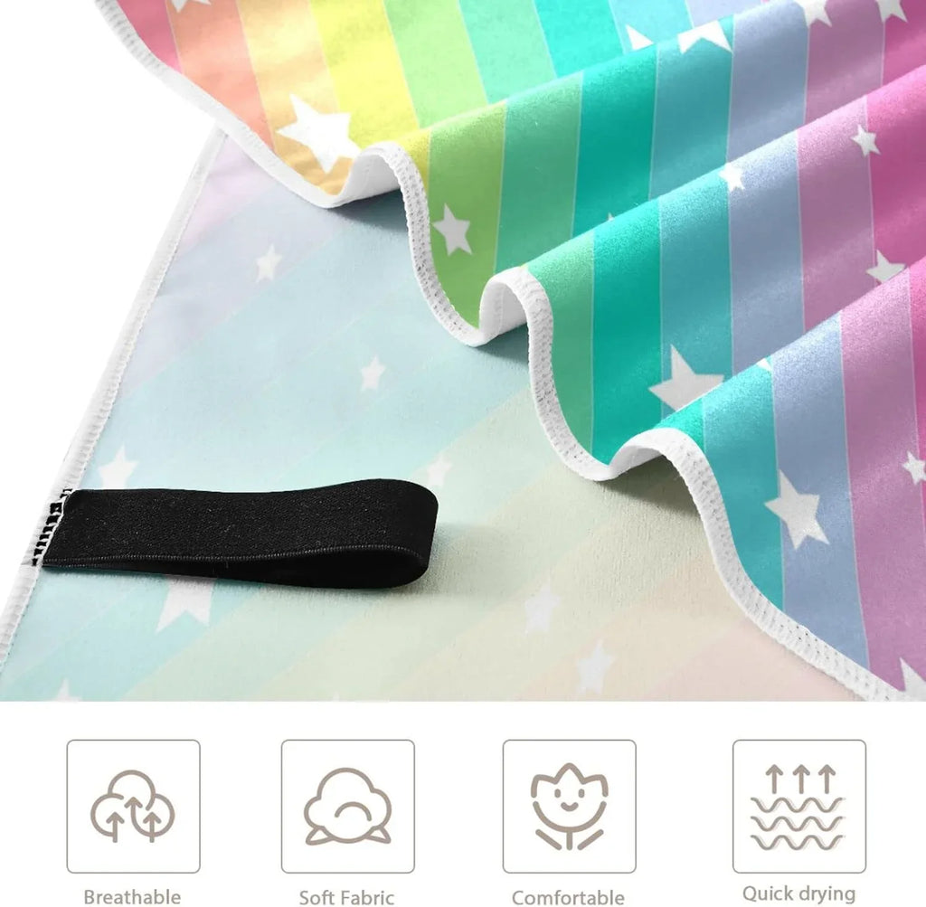 Bestwell Rainbow Star Beach Towel Oversized Towel Blanket, Thin Lightweight Microfiber Sand Free Quick Dry Towel, 30”X60” Multipurpose Pool Bath Yoga Swim Shower Towel