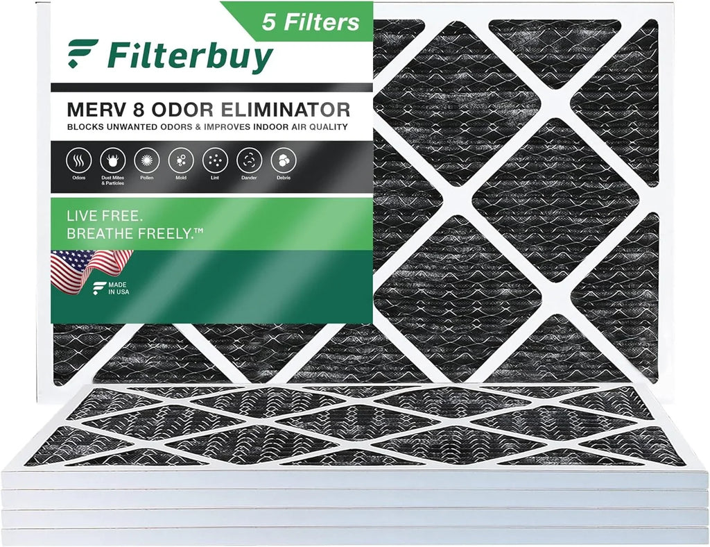 Filterbuy 20x30x1  8 Odor Eliminator Pleated   Furnace Air Filters with Activated Carbon (5-Pack)