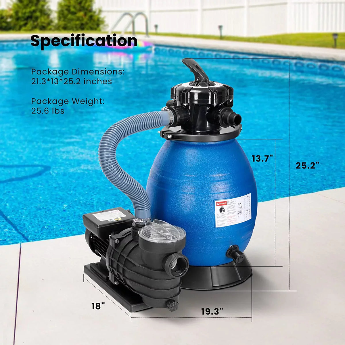 Sand Filter with 3/4 Hp Pool Pump, 2380  Fits 15360 Gallons Pool, 45 Pound Sand Capacity