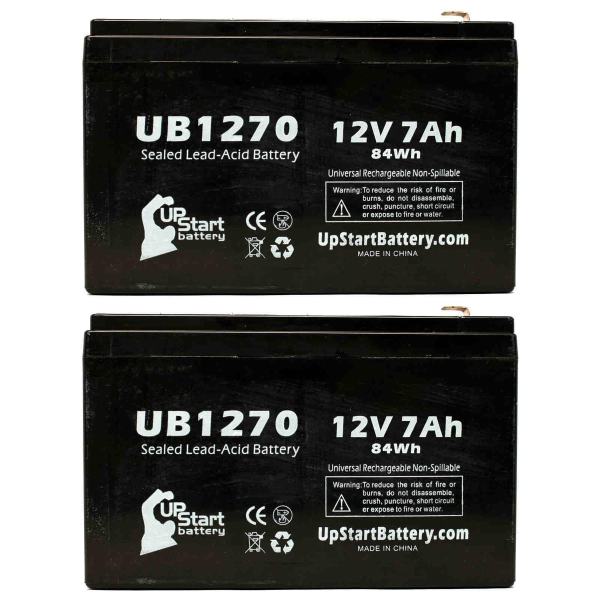 2x Pack - Compatible  - 2000 SURT2000XLI Battery - Replacement UB1270 Universal Sealed Lead Acid Battery (12V, 7Ah, 7000mAh, F1 Terminal, , ) - Includes 4 F1 to F2 Terminal Adapters