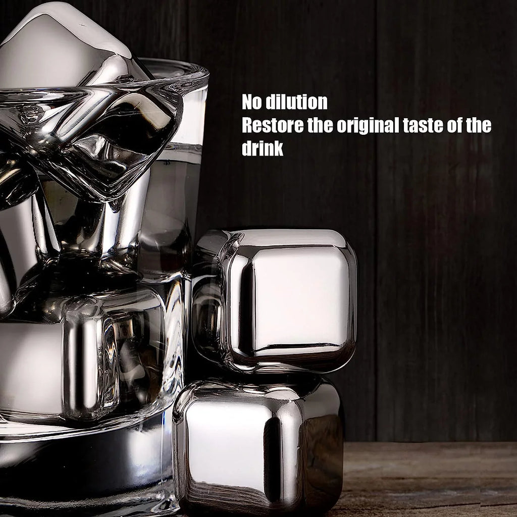 Stainless Steel Whisky Stones Metal Ice Cube Reusable Chilling Rocks Cooling for Scotch Whisky Wine Gin Tonic Drinks Party Men Women(Size:12 Pieces,Color:Square)