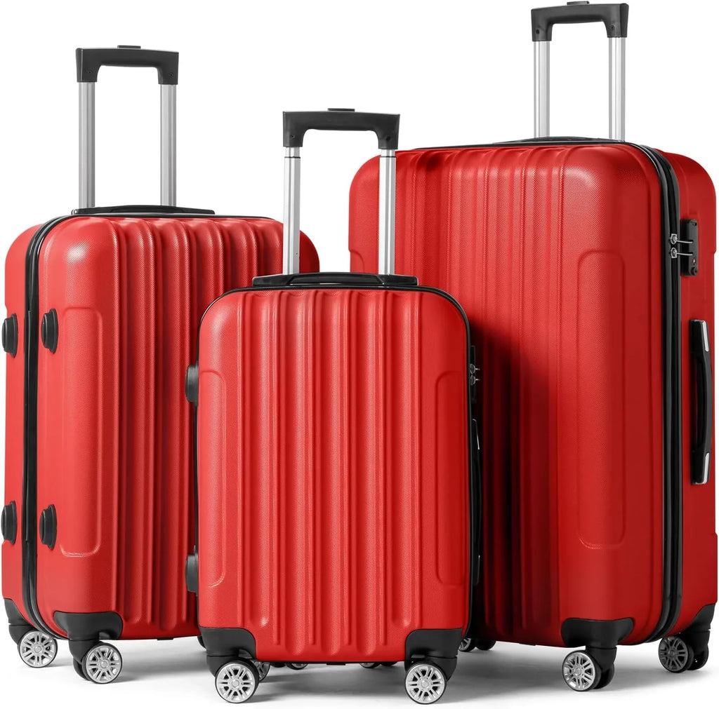 Business - Red (20/24/28)  Luggage Set of 3 Hardside Carry on Suitcase Sets with Spinner Wheels &  lock, Portable Lightweight  Luggages for Travel