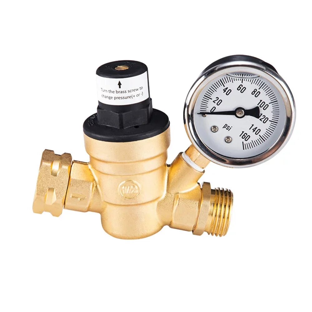 Yabuy Durable Brass Water Pressure Regulator Valve with Inlet Screened Filter Ideal for  Plumbing System