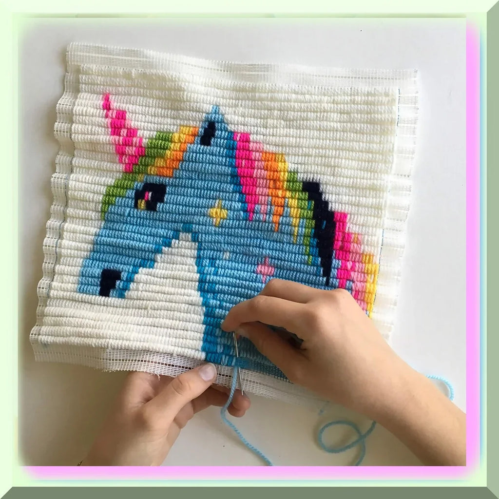 Magical Unicorn Dreams  Needlepoint Cross Stitch Embroidery Pillow Kit for Kids