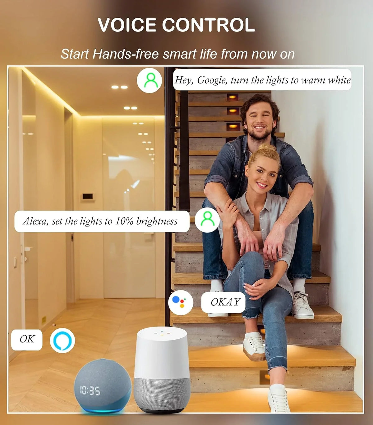 120V Indoor Outdoor Smart  Step Lights,  Color Changing Stair Lights,3W 2700K-6500K,Hub Included,Compatible with and Google Home Assistant, 6 Pack