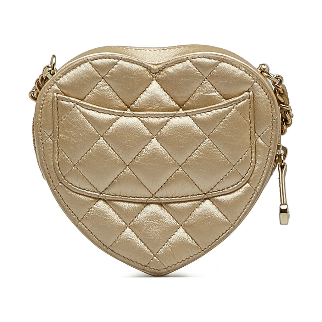 Pre-Owned Authenticated Chanel Mini  in Love Heart Crossbody Lambskin Leather Gold Crossbody Bag Unisex (Good)