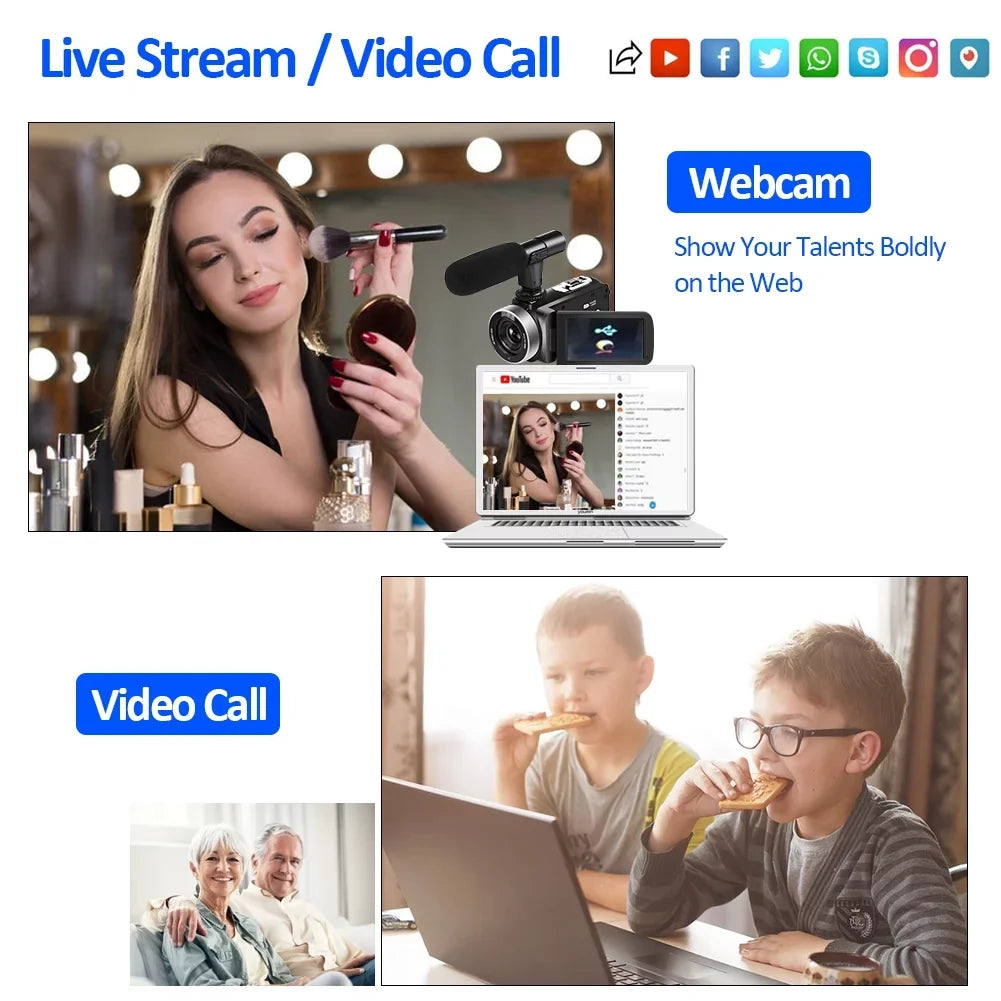 4K Video Camera for Youtube Camcorder 48MP 60FPS WiFi Vlogging 18X Digital Camera  Night Vision