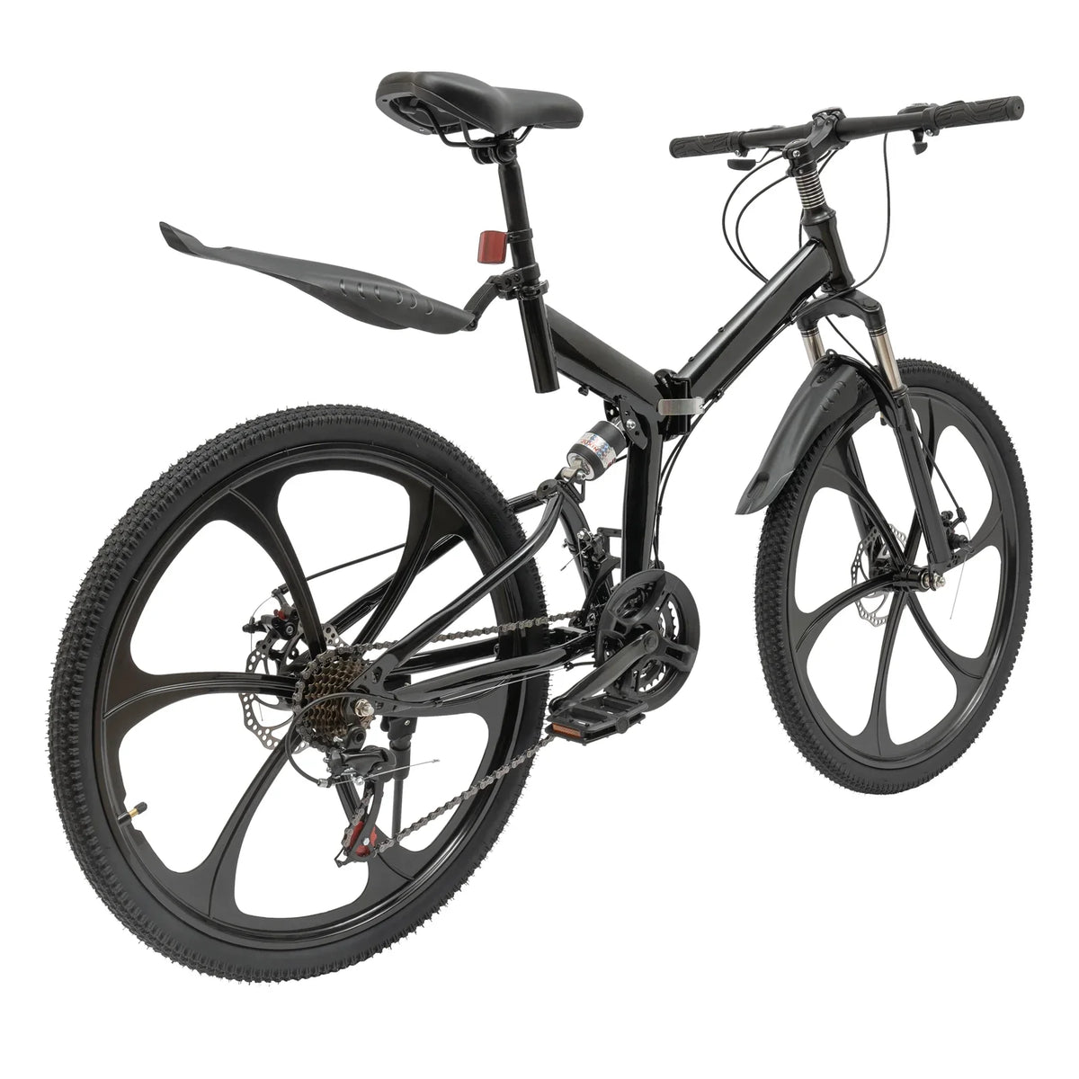 Folding Mountain Bike, 26" 21-Speed Height Adjustable Steel Frame Shifter City Bicycle for Men & Women Double Disc Brake Black