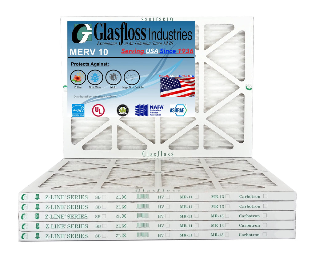 Glasfloss 22x36x1 -  10 -Qty:6 - Furnace Air Filter - Made in  (Actual Size: 21.5 x 35.5x7/8 inch)