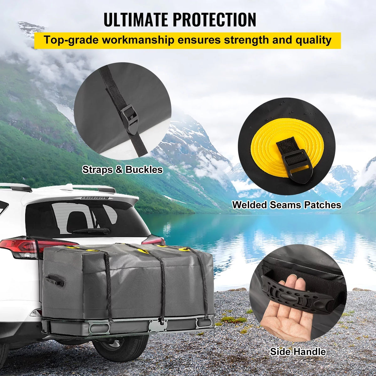 Hitch Cargo Carrier Bag, Waterproof 840D , 60"x24"x26" (22 Cubic Feet), Heavy Duty Cargo Bag for Hitch Carrier with Reinforced Straps, Fits Car Truck  Vans Hitch Basket