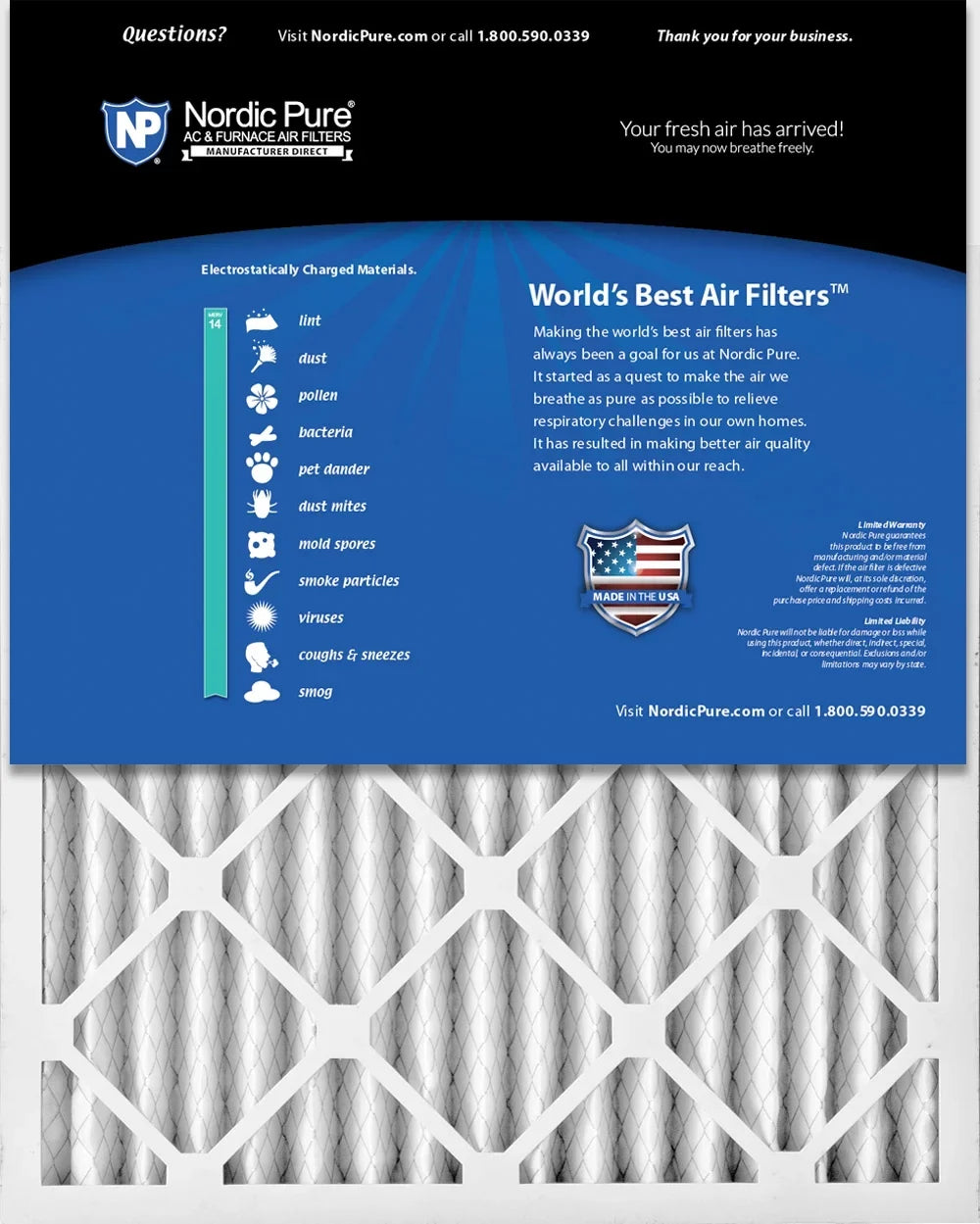 Nordic Pure 16x30x2 Pleated  14 Air Filters 3 Pack