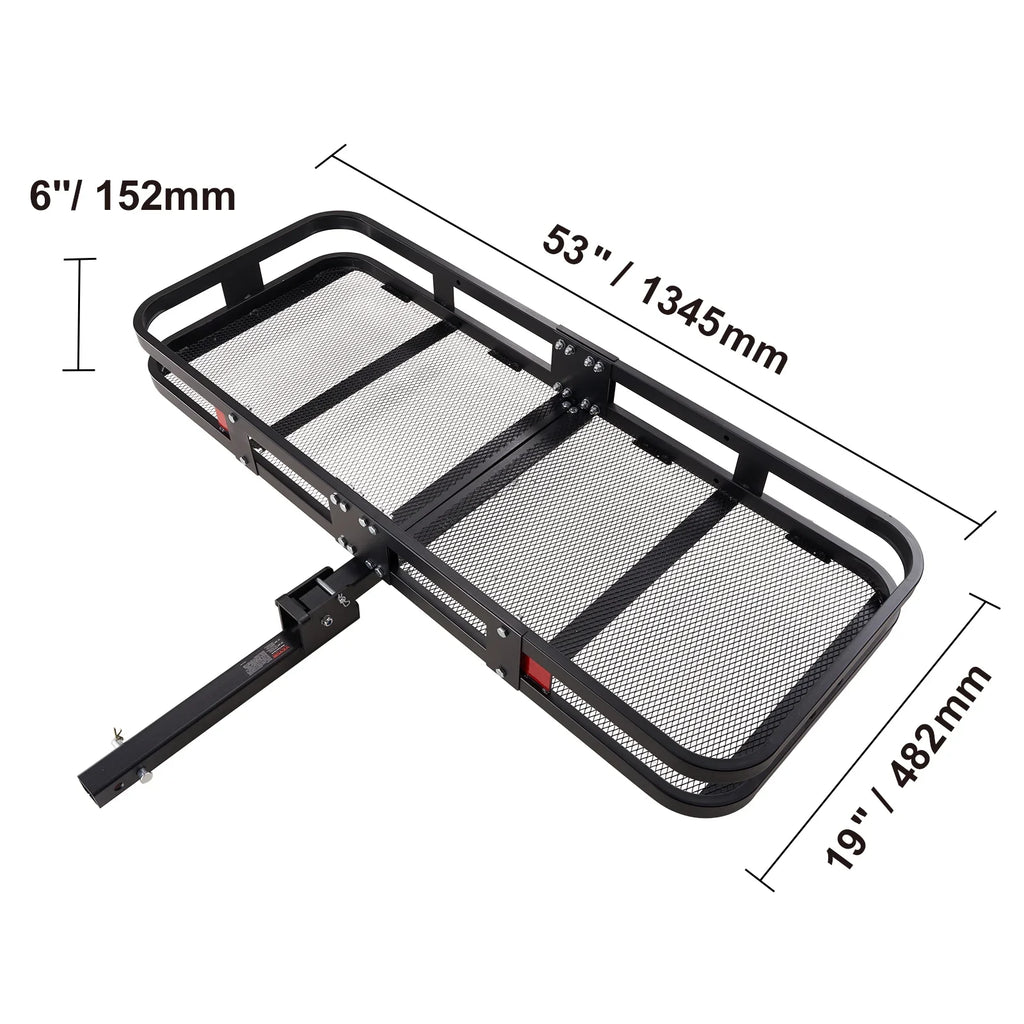 Hitch Mount Cargo Carrier 60x24x6in 500lb Foldable Steel Cargo Basket with Waterproof Bag Cargo Net Ratchet Straps Fits 2" Receiver