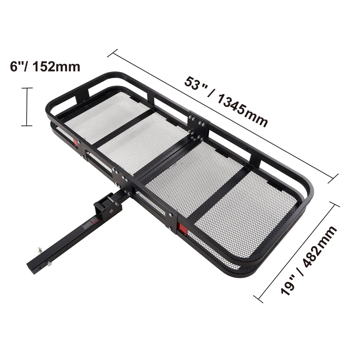 Hitch Mount Cargo Carrier 60x24x6in 500lb Foldable Steel Cargo Basket with Waterproof Bag Cargo Net Ratchet Straps Fits 2" Receiver