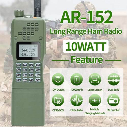 '-152 10W Powerful Ham Radio Portable Tactical Two Way Radio Long Range Walkie Talkie 12000mAh Battery with Extra Programming Cable Full Kits