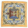 Pre-Owned  Hermes Scarf Muffler Kare90   Animals of the Sun Cream Yellow 100% Silk (Like New)