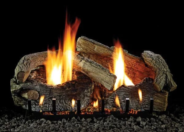24" Stacked Aged Oak Logset with Manual /V Slope Glaze Burner,
