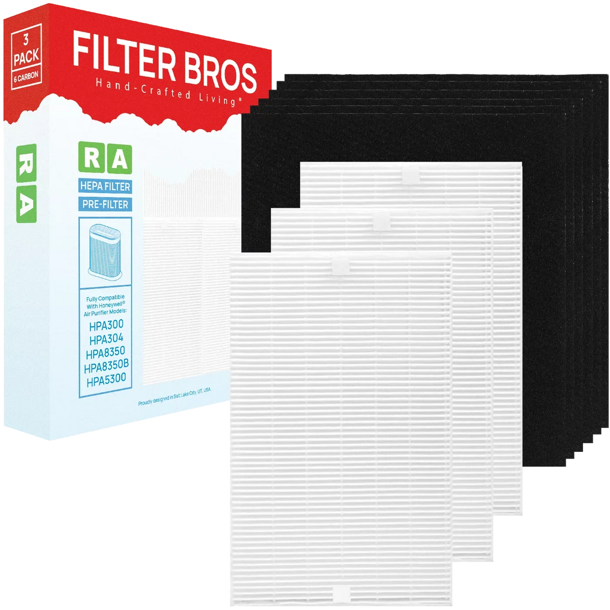 Filter Bros -R3 -A300 Compatible With Honeywell Air Purifier Filter Kit includes 3  R and 6 A Charcoal Pre-Filters Replacement for  090, 100, 200, 300, and 3000, 5000 Series Machines