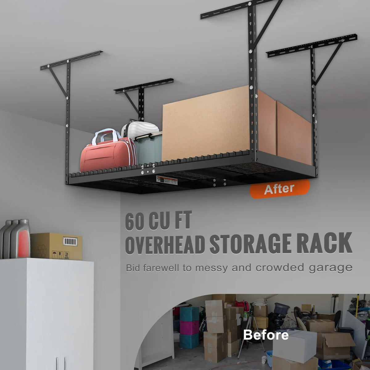 Overhead Adjustable Garage Storage Rack 36x72" Ceiling Rack 550 lbs Black