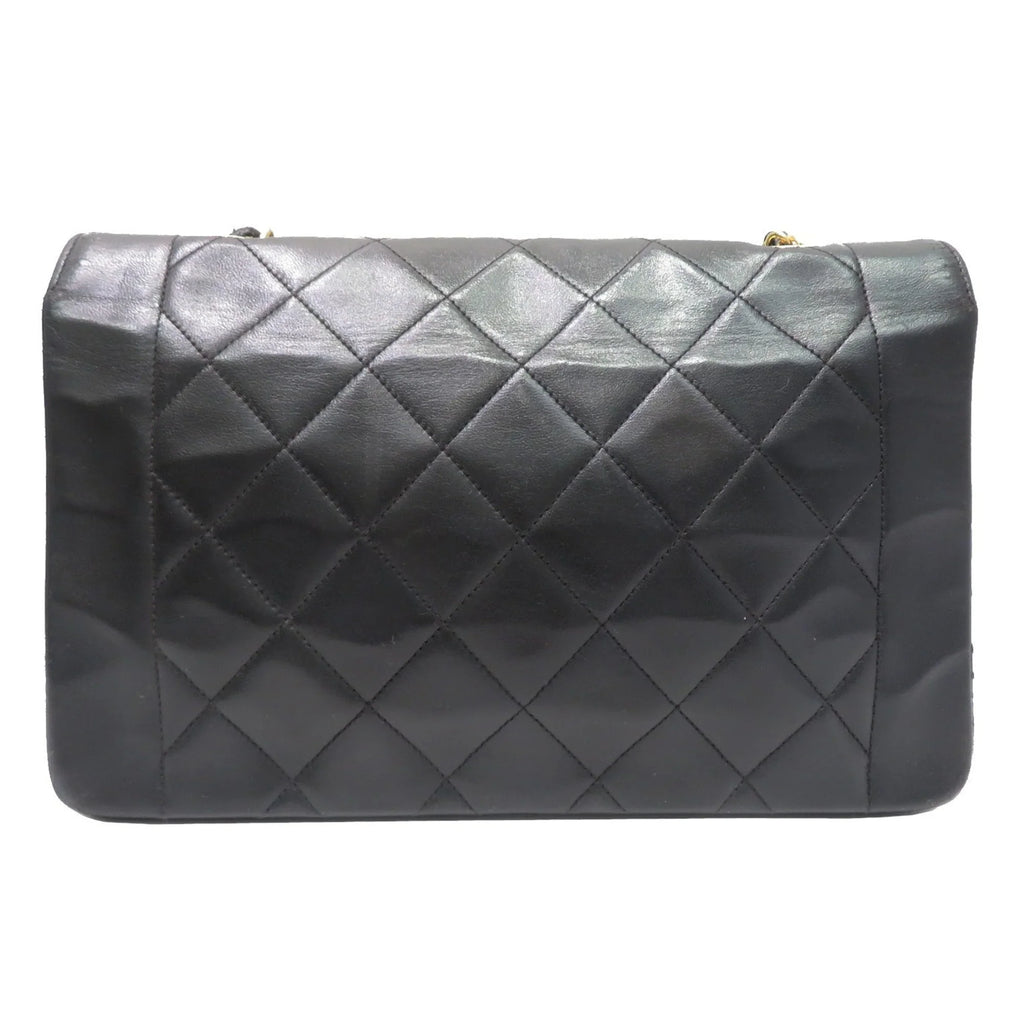 Pre-Owned  Chanel Matelasse Diana Chain Shoulder Bag Black Lambskin Women's Men's (Fair)