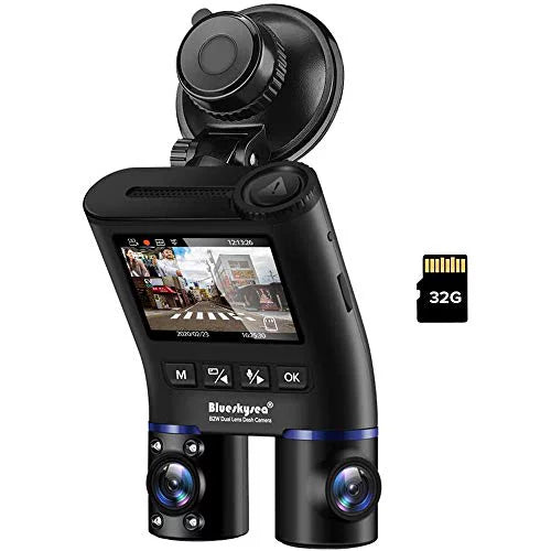 Blueskysea B2W 1080P Dual Dash Cam Front and Inside Dashcam  Double Rotatable Lens Driving Recorder Camera with  Night Vision 2'' Screen 32GB  Card for Uber Rideshare Lyft Car Driver