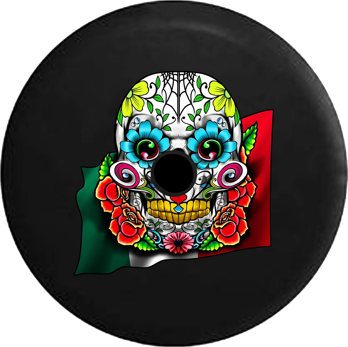 2018 2019 Wrangler  Backup Camera Mexican Sugar Skull with Roses Colorful Spare Tire Cover for Jeep  32 Inch