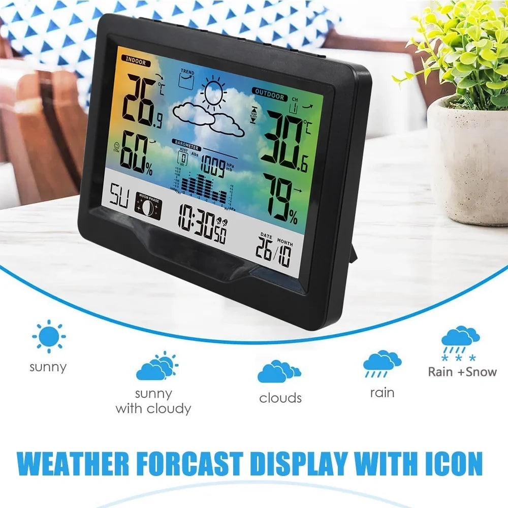 Htovila Clock, Temperature And Station WithWith Alarm Clock And Humidity With Temperature And Humidity Color Screen Weather WithTemperature Moon Phase Sooze Alarm Clock Moon
